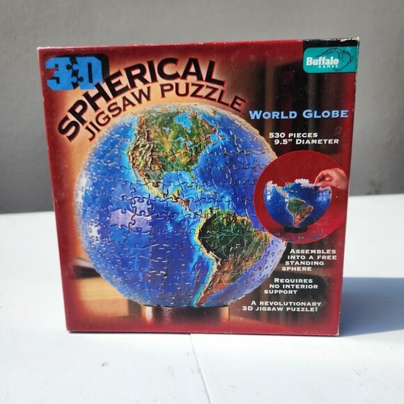 3D Spherical Puzzle World Globe 9.5" Diameter 530 Pieces Geography Free standing - Picture 1 of 16